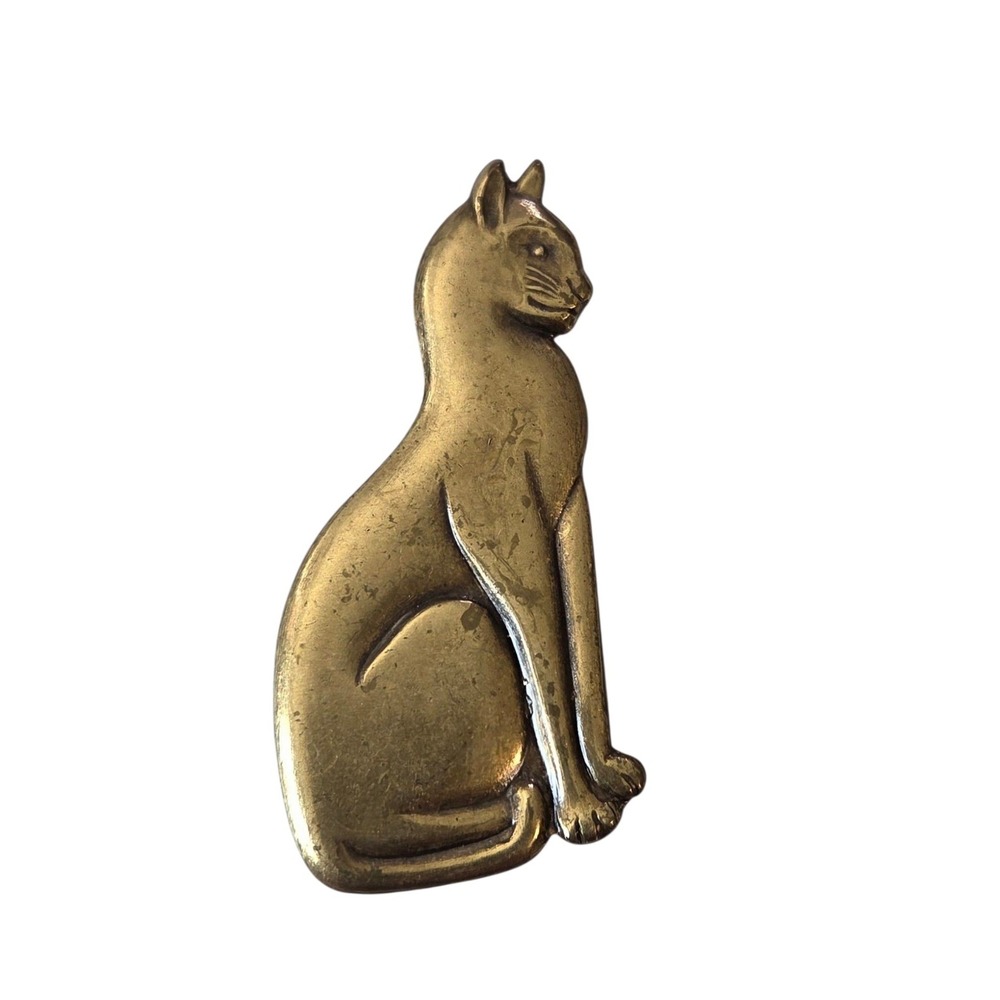 Regal Cat Pin Brooch Kitty Kitten Gold Tone Aged‎ Brass Patina 2.5" Vintage